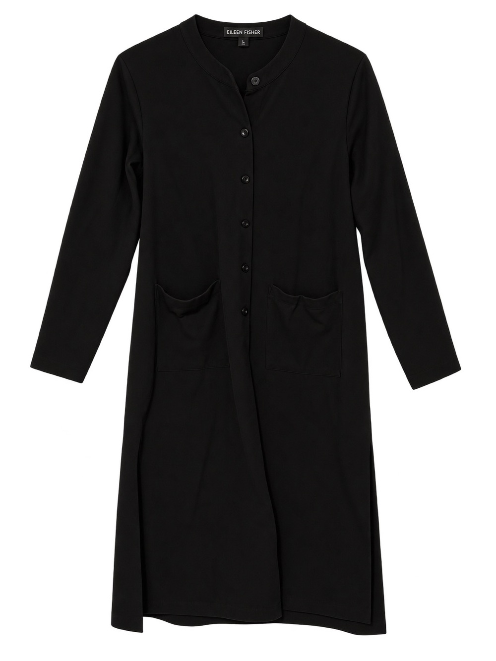 Eileen Fisher Black Long Button-Front Knit Duster